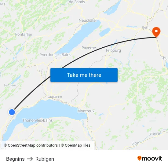 Begnins to Rubigen map