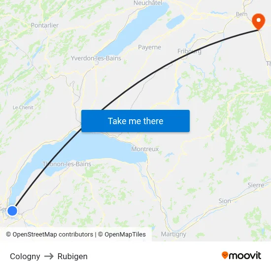 Cologny to Rubigen map