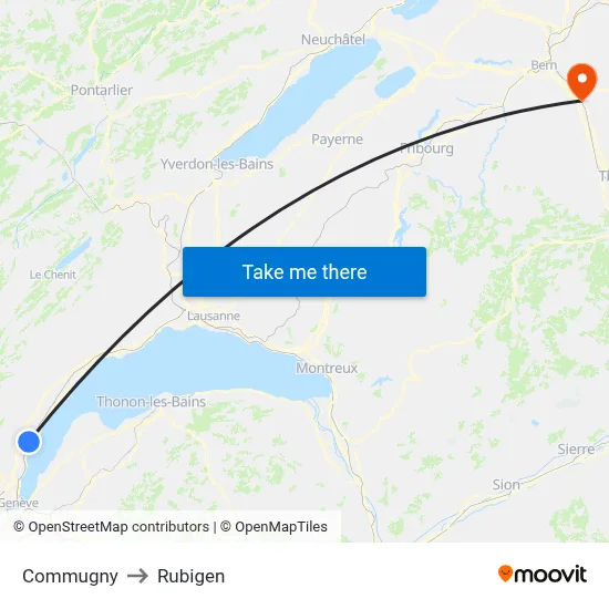 Commugny to Rubigen map