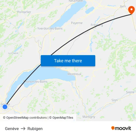 Genève to Rubigen map