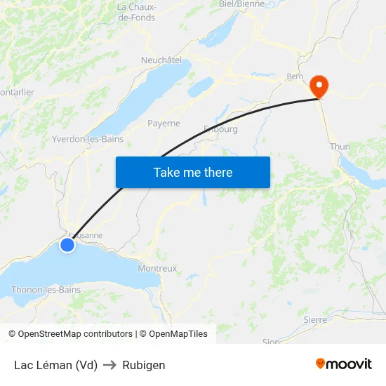 Lac Léman (Vd) to Rubigen map