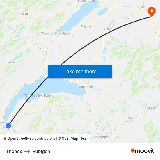 Thônex to Rubigen map