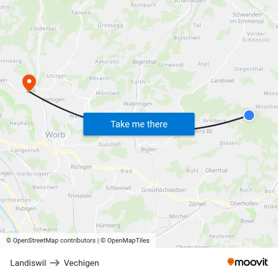 Landiswil to Vechigen map