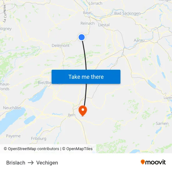 Brislach to Vechigen map