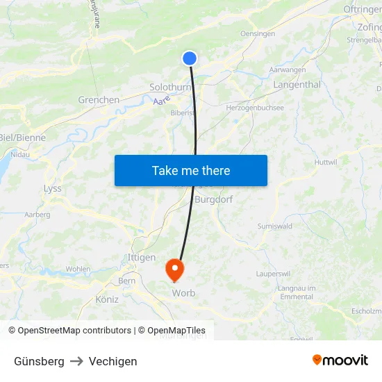 Günsberg to Vechigen map