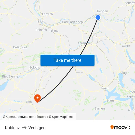 Koblenz to Vechigen map
