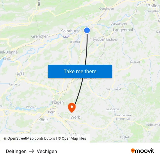 Deitingen to Vechigen map