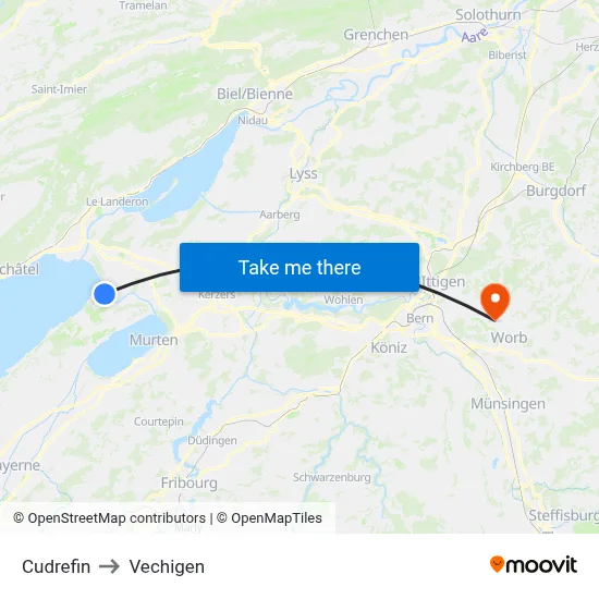 Cudrefin to Vechigen map