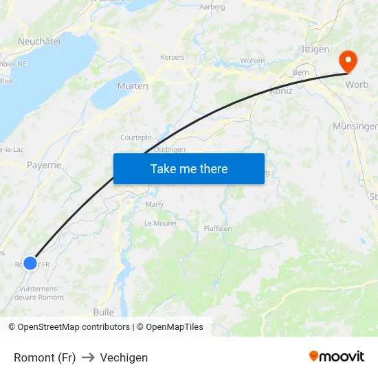 Romont (Fr) to Vechigen map