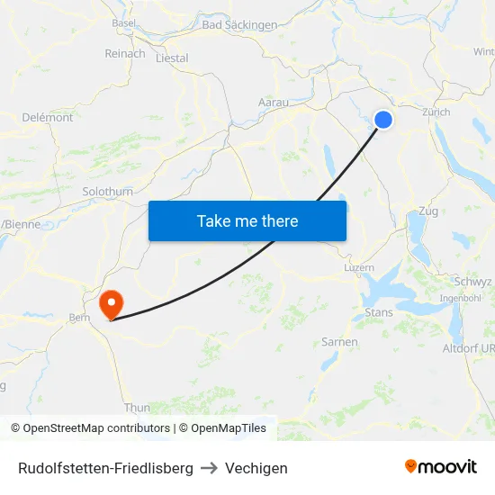 Rudolfstetten-Friedlisberg to Vechigen map