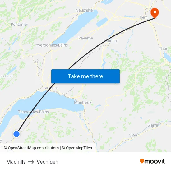 Machilly to Vechigen map