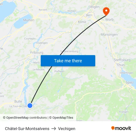 Châtel-Sur-Montsalvens to Vechigen map
