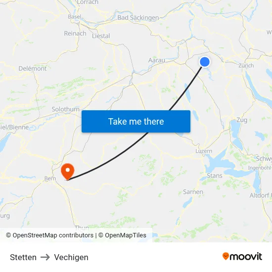 Stetten to Vechigen map
