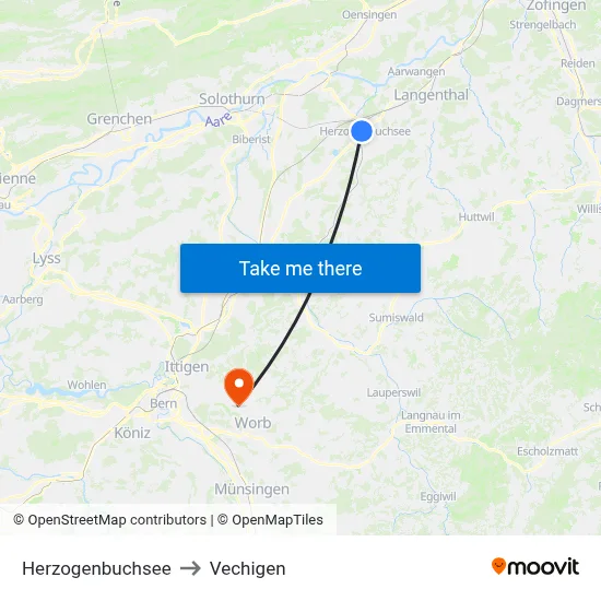 Herzogenbuchsee to Vechigen map