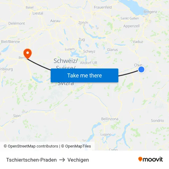 Tschiertschen-Praden to Vechigen map