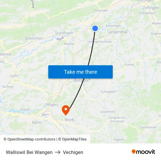 Walliswil Bei Wangen to Vechigen map