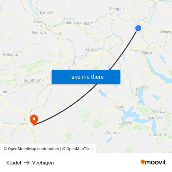 Stadel to Vechigen map