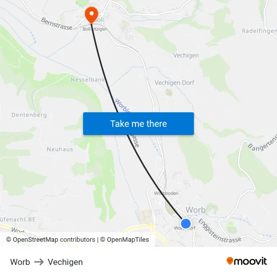 Worb to Vechigen map