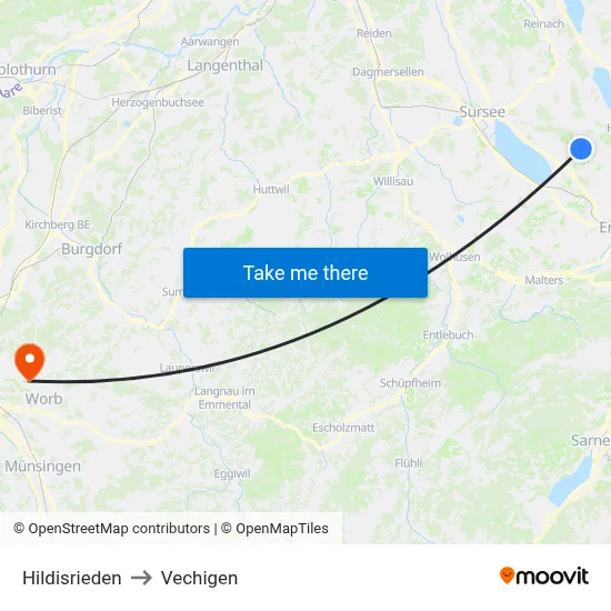 Hildisrieden to Vechigen map