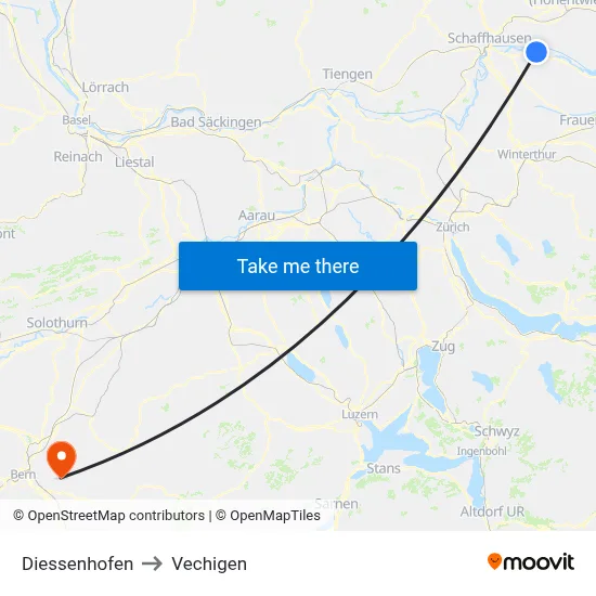 Diessenhofen to Vechigen map