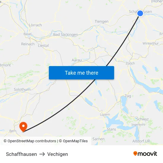 Schaffhausen to Vechigen map