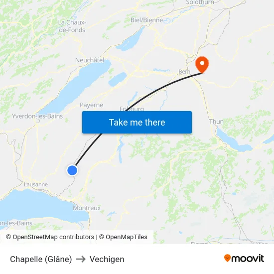 Chapelle (Glâne) to Vechigen map