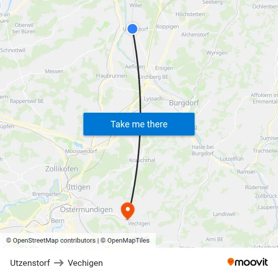Utzenstorf to Vechigen map