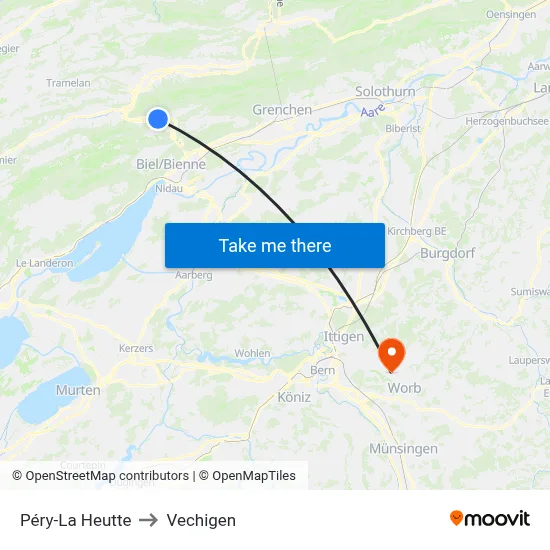 Péry-La Heutte to Vechigen map