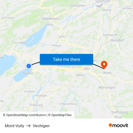 Mont-Vully to Vechigen map