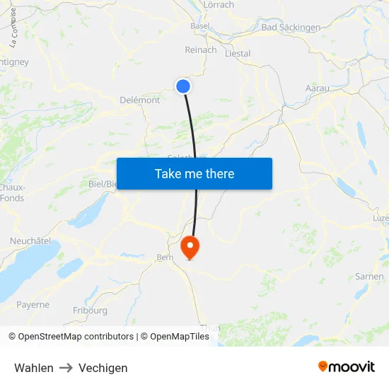 Wahlen to Vechigen map