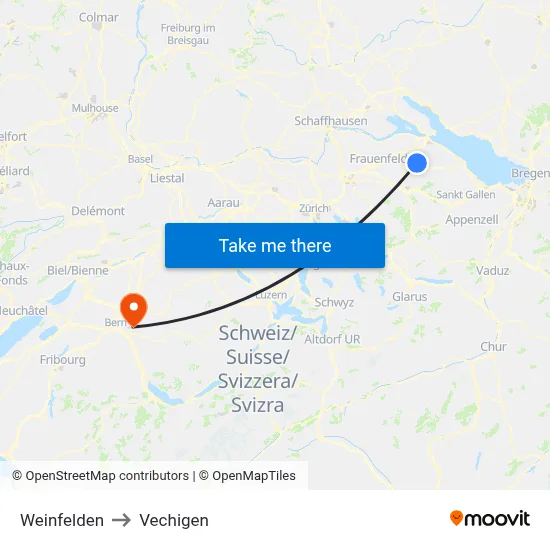 Weinfelden to Vechigen map