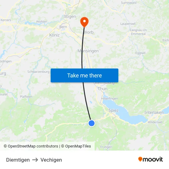 Diemtigen to Vechigen map