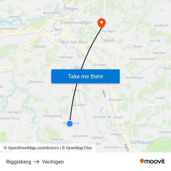 Riggisberg to Vechigen map