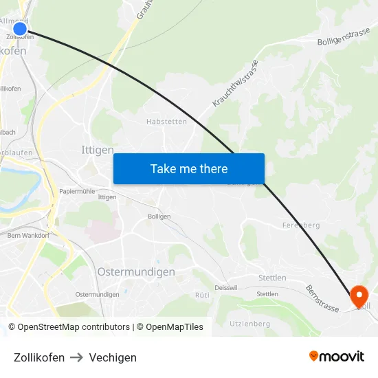 Zollikofen to Vechigen map