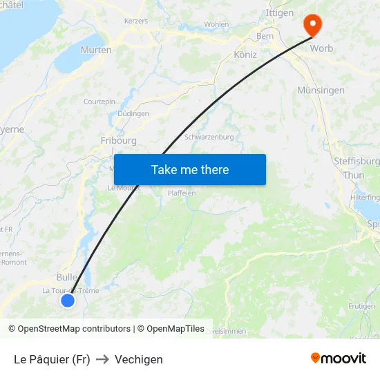 Le Pâquier (Fr) to Vechigen map