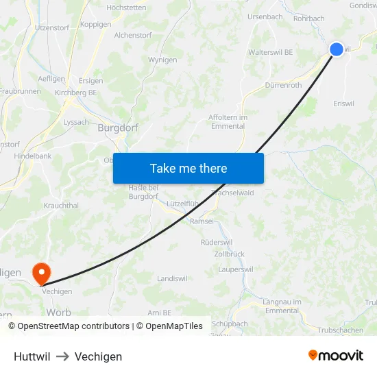 Huttwil to Vechigen map