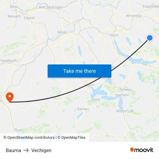 Bauma to Vechigen map