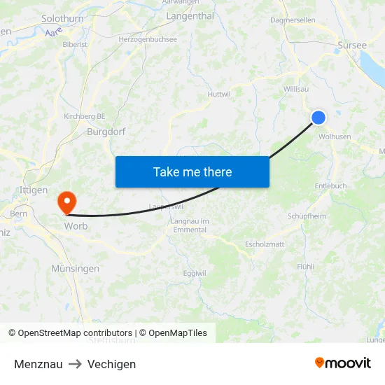 Menznau to Vechigen map