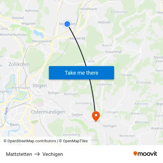 Mattstetten to Vechigen map