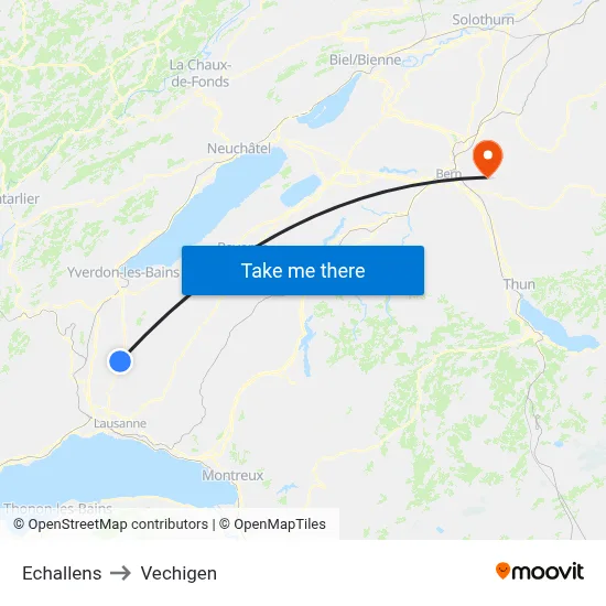 Echallens to Vechigen map
