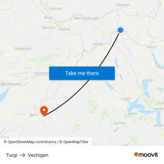 Turgi to Vechigen map