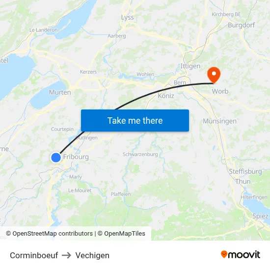 Corminboeuf to Vechigen map