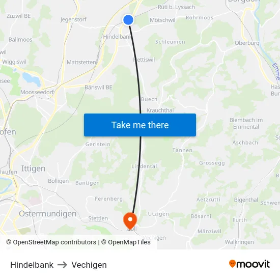 Hindelbank to Vechigen map