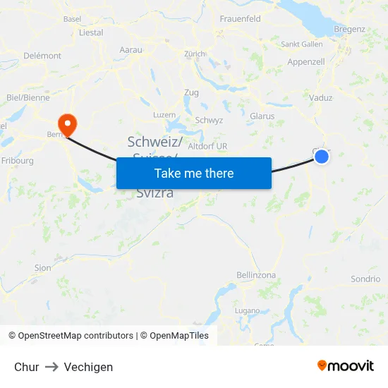 Chur to Vechigen map