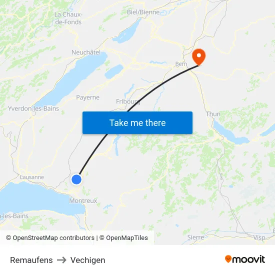 Remaufens to Vechigen map