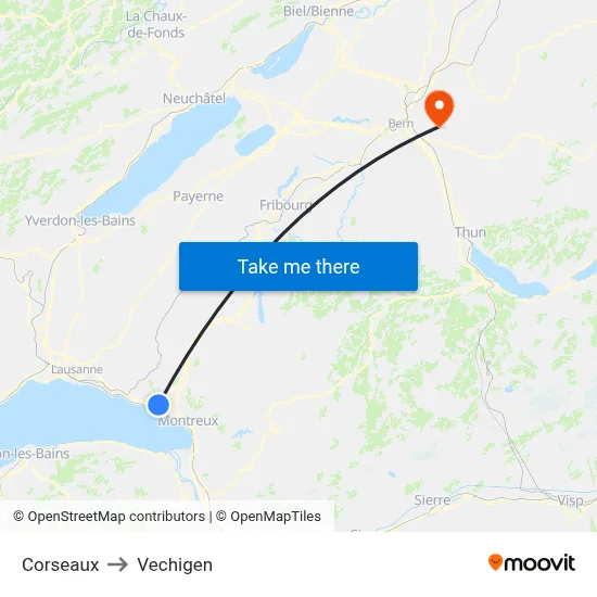 Corseaux to Vechigen map