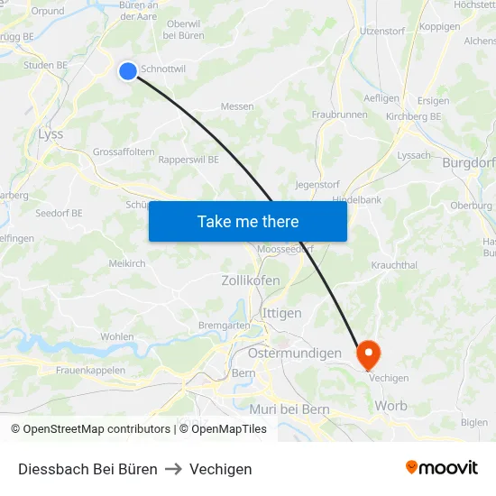 Diessbach Bei Büren to Vechigen map