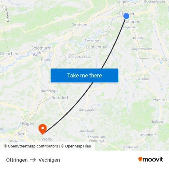 Oftringen to Vechigen map