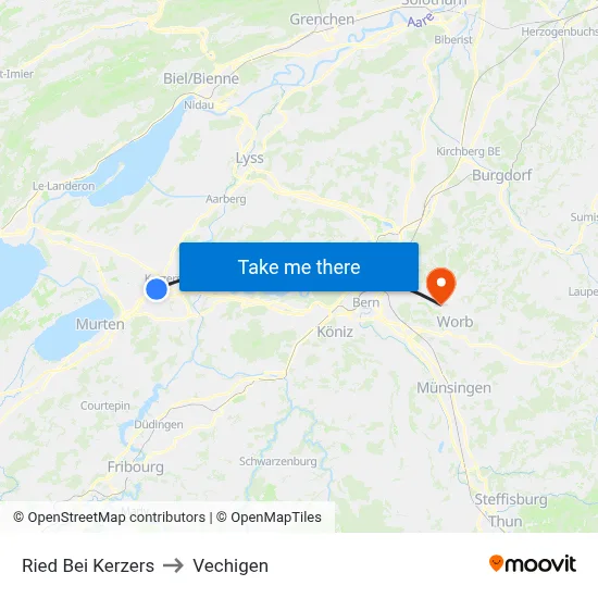 Ried Bei Kerzers to Vechigen map