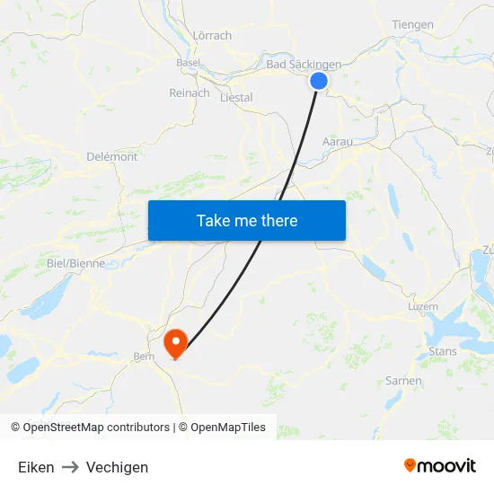 Eiken to Vechigen map